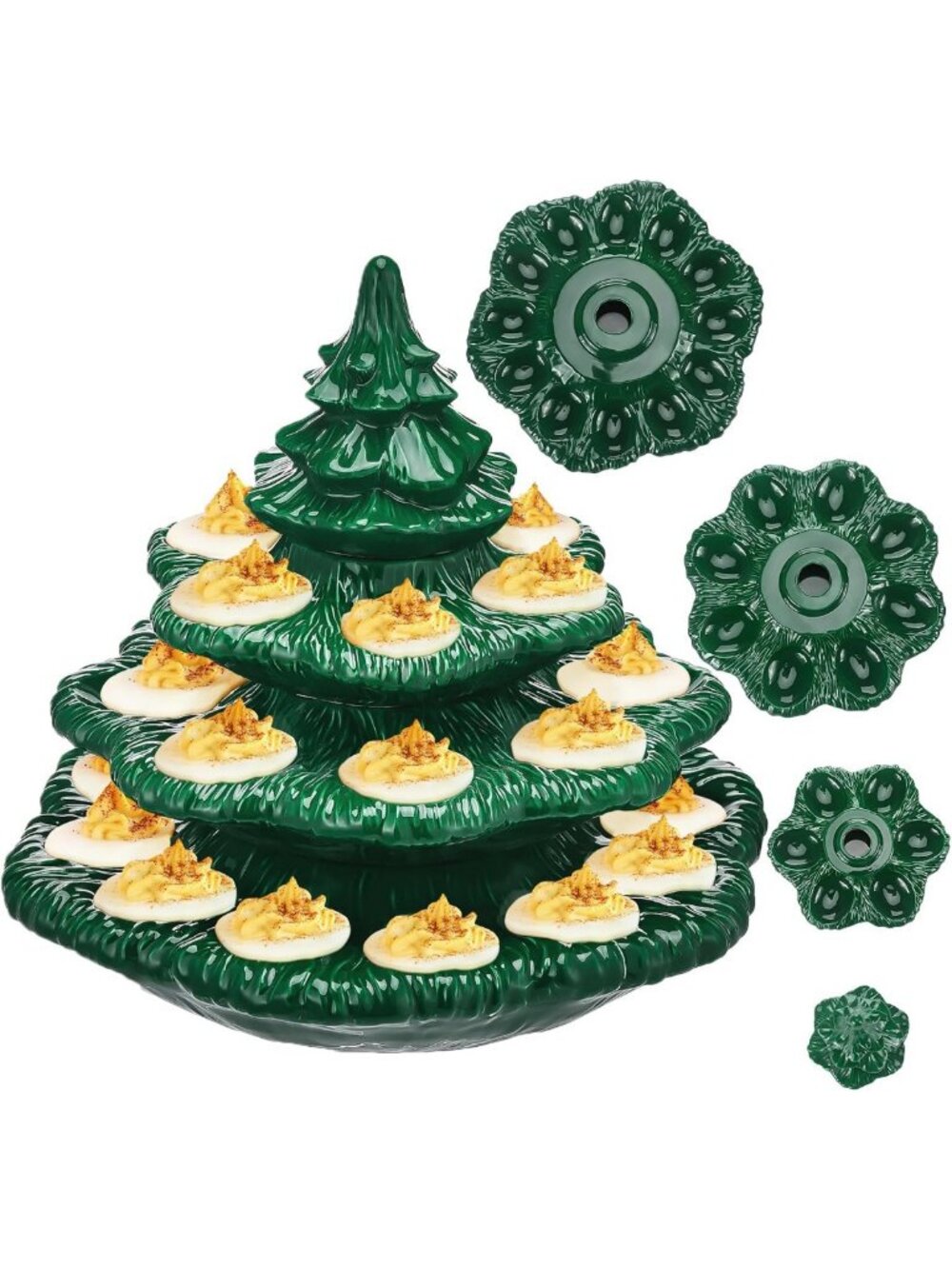 Christmas Tree Deviled Egg Tray Set - 4 Pcs, Holds 26 Eggs, Festive Green Decor